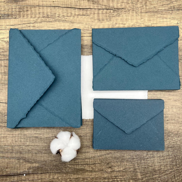 Smoky Blue Handmade Cotton Envelopes (Set of 10) - Microfleur