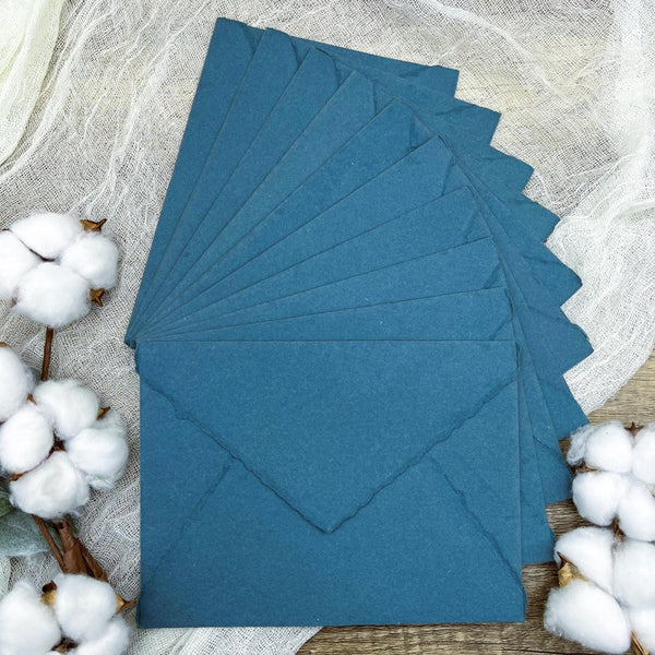 Smoky Blue Handmade Cotton Envelopes (Set of 10) - Microfleur