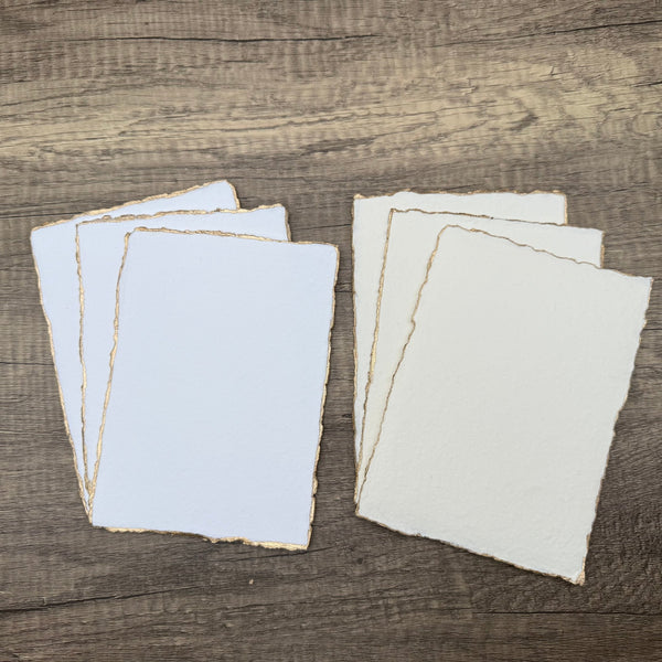 White Gold Trim Handmade Cotton Paper (Set of 10) - Microfleur