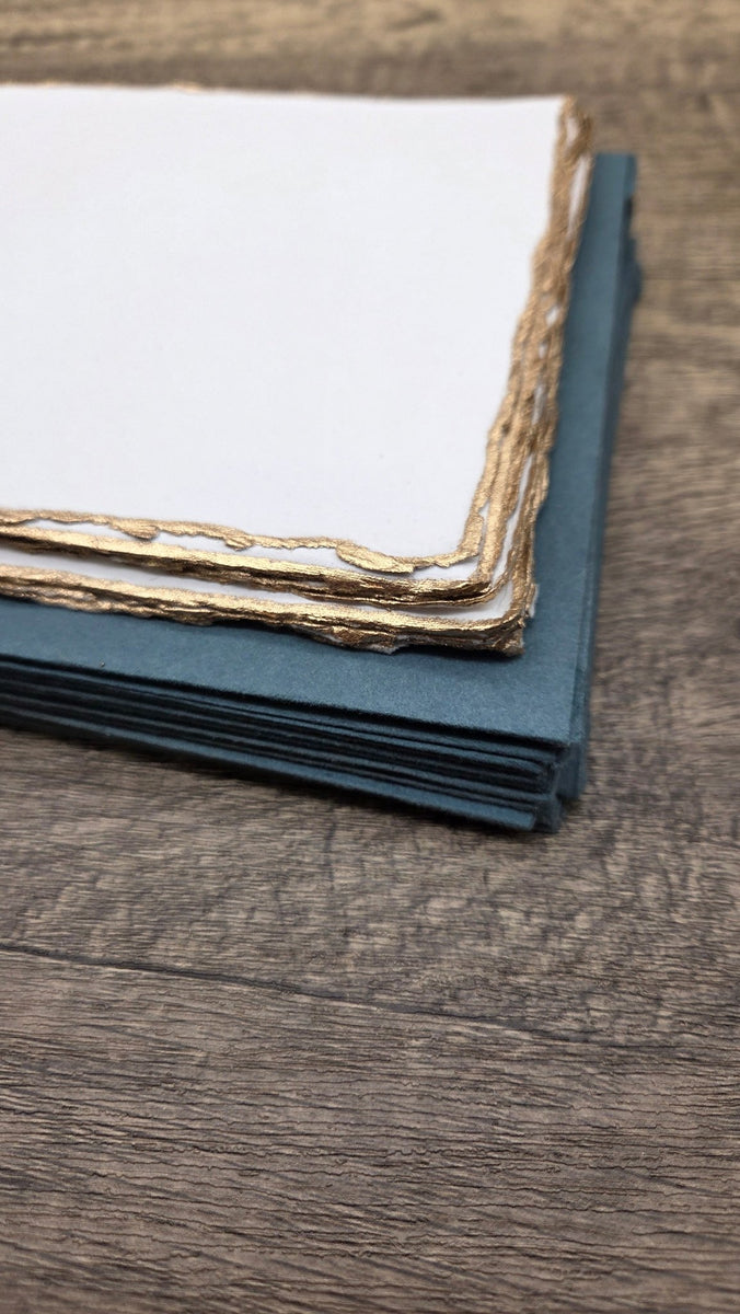 White Gold Trim Handmade Cotton Paper (Set of 10) - Microfleur