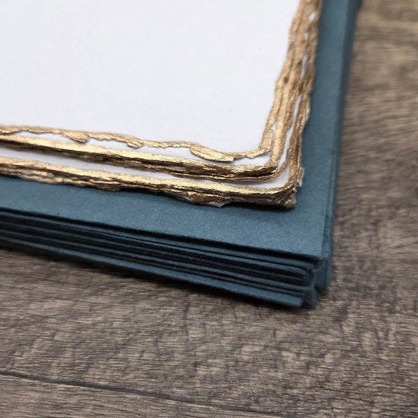 White Gold Trim Handmade Cotton Paper (Set of 10) - Microfleur