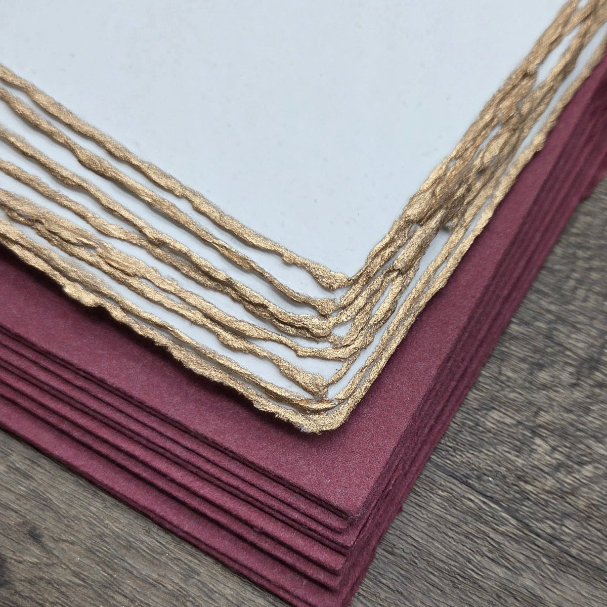 White Gold Trim Handmade Cotton Paper (Set of 10) - Microfleur