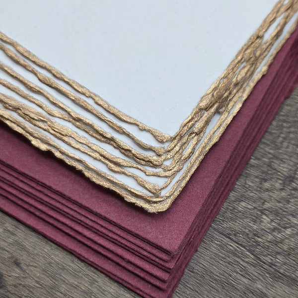 White Gold Trim Handmade Cotton Paper (Set of 10) - Microfleur