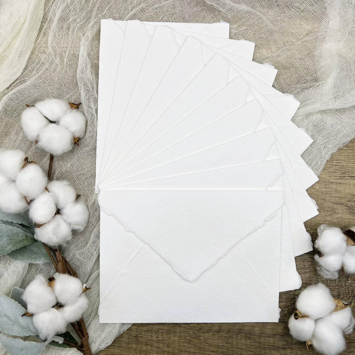 White Handmade Cotton Envelopes (Set of 10) - Microfleur