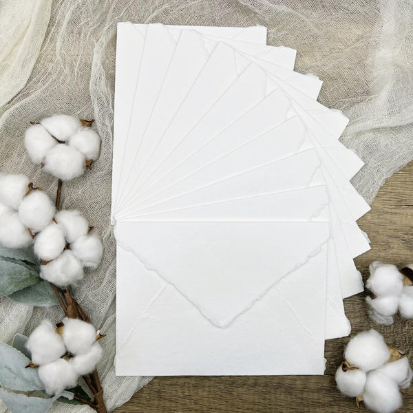 White Handmade Cotton Envelopes (Set of 10) - Microfleur